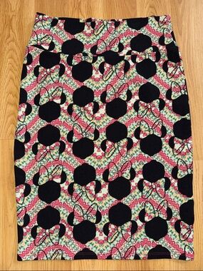 LuLaRoe Size Medium M Printed Pencil Skirt in Black Pink Women's Skirt Minnie
